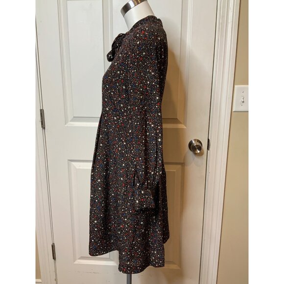 Madewell Black Multicolor Star Print Long Sleeve Dress W/ Necktie, Size 4 (US) - Picture 4 of 8
